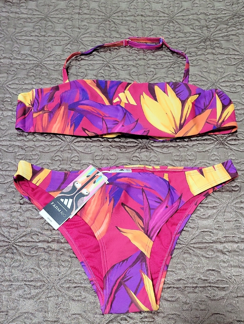 NWT- LIMITED EDITION Farm Rio + Adidas Tropical Print ‘Neck-Holder’ Bikini - Picture 4 of 7